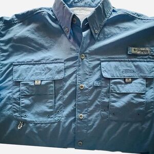 Columbia PFG Performance Fishing Gear Blue Button-Up Shirt S M Unisex